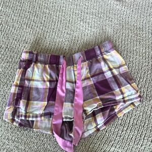 Plaid Purple and Yellow Women's Lounge Shorts with Pink Drawstring